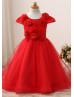 Cap Sleeves Red Lace Tulle 3D Flowers Flower Girl Dress